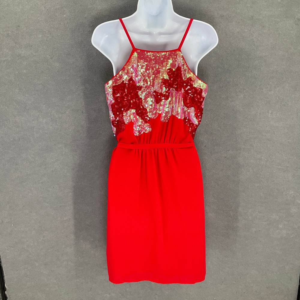 Chelsea & Violet Red Sequin Dress Womens Sz‎ M Spaghetti Strap Party Cocktail - Picture 2 of 13